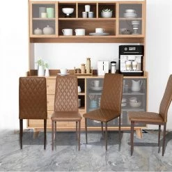 Coffee Color PU Leather Dining Chair Set of 4 by Wateday -Wateday Sales Store coffee wateday dining chairs yj yuki9595153 31 1000