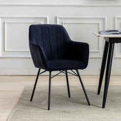 Dark Blue Fabric Dining Chair Side Chair with Metal Legs by Wateday -Wateday Sales Store dark blue wateday dining chairs yj yuki9596425 31 1000