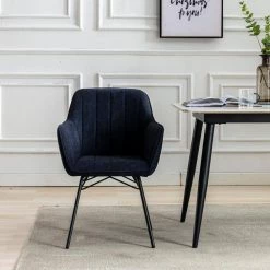 Dark Blue Fabric Dining Chair Side Chair with Metal Legs by Wateday -Wateday Sales Store dark blue wateday dining chairs yj yuki9596425 c3 1000
