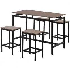 5-Piece Rectangular MDF Top Dark Brown Dining Table Set by Wateday