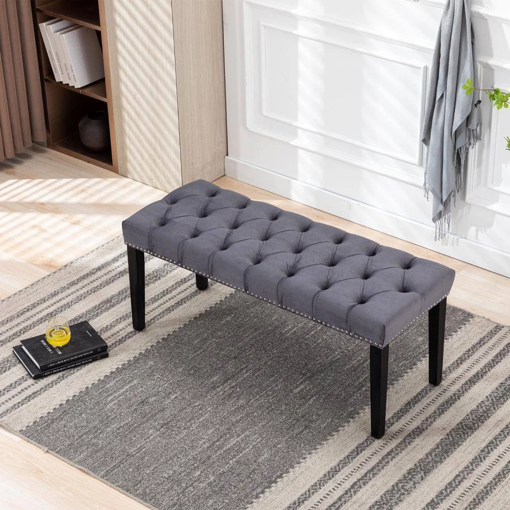 Dark Gray Velvet Tufted Bench (18.90"H X 45.28"W X 16.93"D) by Wateday 8 Dark Gray Velvet Tufted Bench (18.90"H X 45.28"W X 16.93"D) by Wateday - Image 8