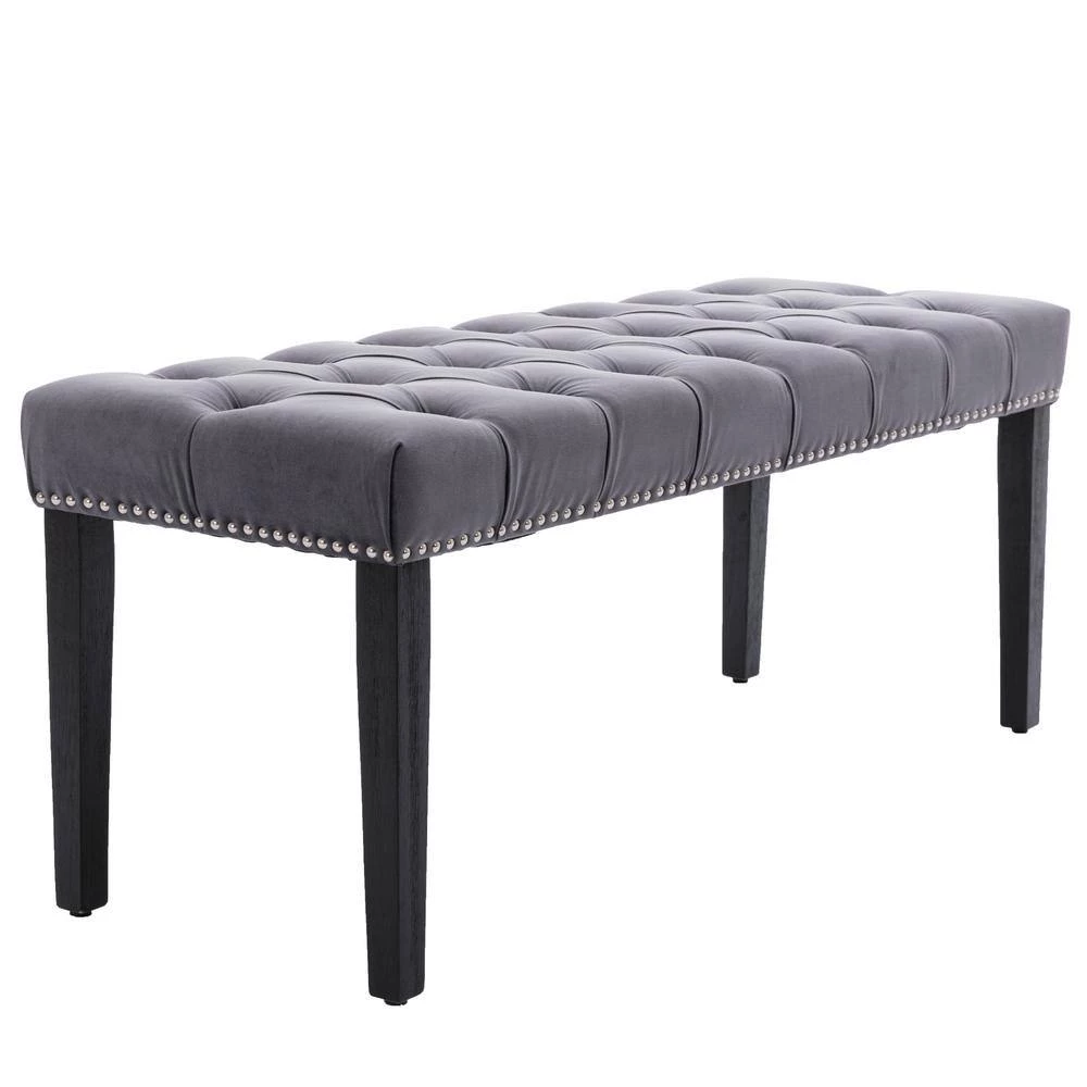 Dark Gray Velvet Tufted Bench (18.90"H X 45.28"W X 16.93"D) by Wateday 6 Dark Gray Velvet Tufted Bench (18.90"H X 45.28"W X 16.93"D) by Wateday - Image 6