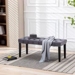Dark Gray Velvet Tufted Bench (18.90"H X 45.28"W X 16.93"D) by Wateday 10 Dark Gray Velvet Tufted Bench (18.90"H X 45.28"W X 16.93"D) by Wateday -Wateday Sales Store dark gray wateday bedroom benches yj yuki9597381 c3 1000