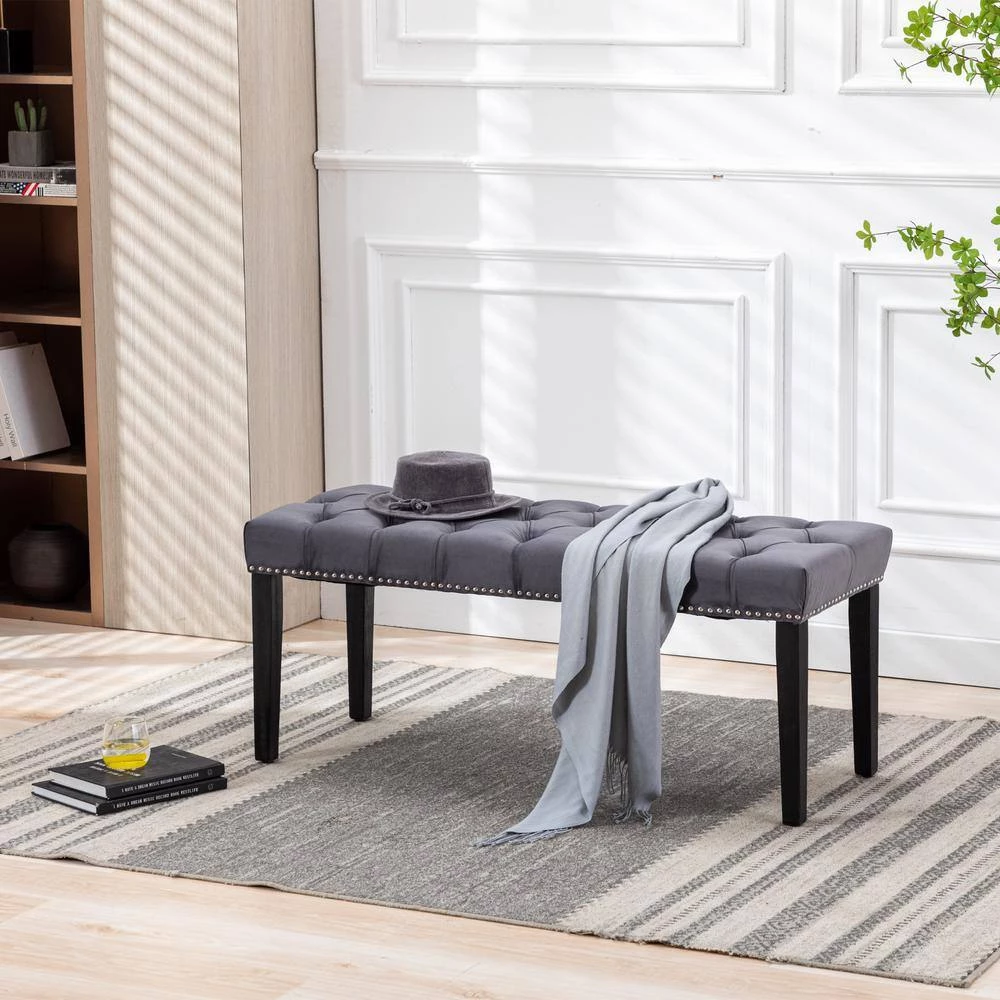 Dark Gray Velvet Tufted Bench (18.90"H X 45.28"W X 16.93"D) by Wateday 3 Dark Gray Velvet Tufted Bench (18.90"H X 45.28"W X 16.93"D) by Wateday - Image 3