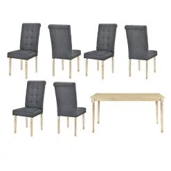 7-Piece Rectangular Wood Top Gray Dining Table Set by Wateday