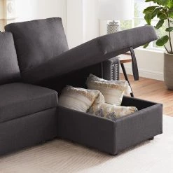 83.46 in. W Square Arm 1-Piece Linen L-shaped Sleeper Sofa in Dark Gray with Storage Chaise by Wateday -Wateday Sales Store dark gray wateday sectional sofas yj yuki9596646 1f 1000