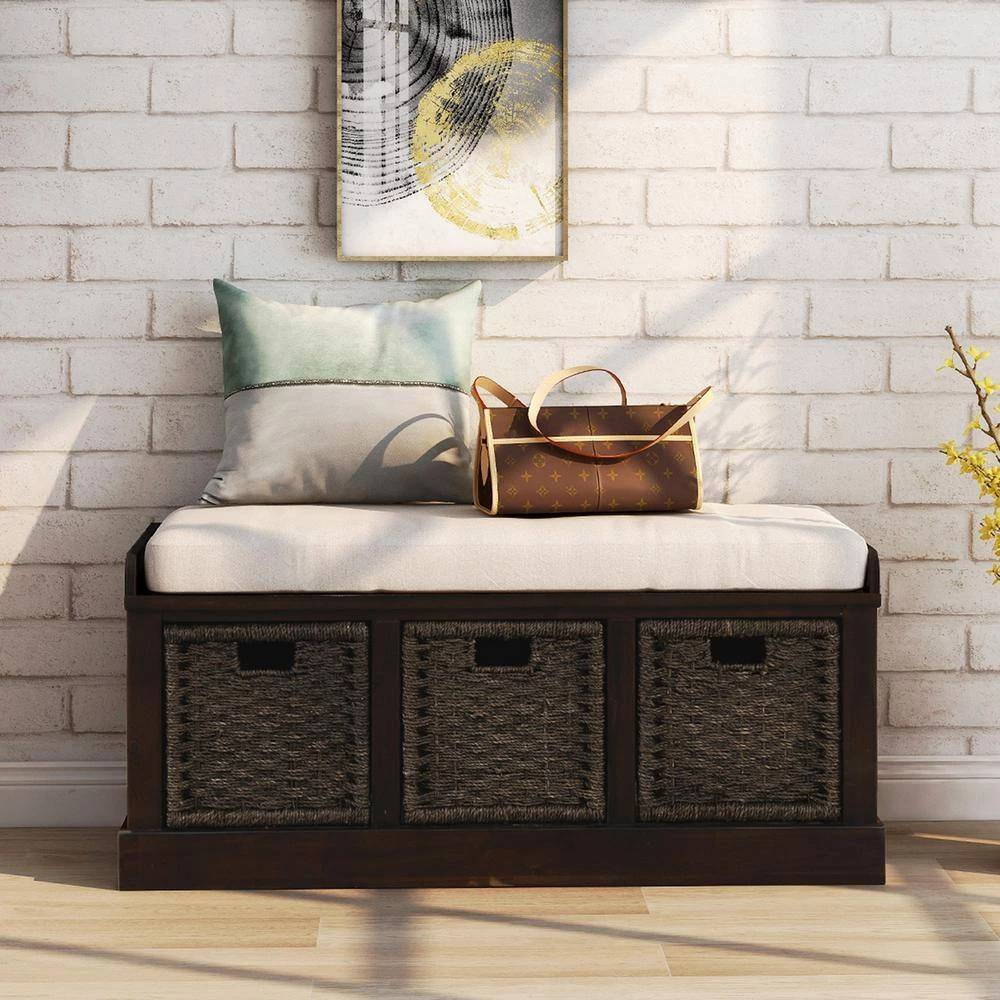 Espresso Storage Bench with Removable Cushion 17 in. H x 15.7 in. W x 43.7 in. L by Wateday 8 Espresso Storage Bench with Removable Cushion 17 in. H x 15.7 in. W x 43.7 in. L by Wateday - Image 8