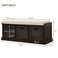 Espresso Storage Bench with Removable Cushion 17 in. H x 15.7 in. W x 43.7 in. L by Wateday 14 Espresso Storage Bench with Removable Cushion 17 in. H x 15.7 in. W x 43.7 in. L by Wateday -Wateday Sales Store espresso wateday bedroom benches yj yuki9595272 44 1000