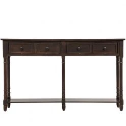 58 in. Espresso Standard Rectangle Wood Console Table with Drawers and Bottom Shelf by Wateday