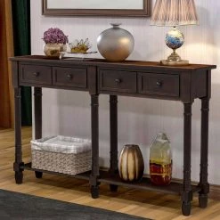 58 in. Espresso Standard Rectangle Wood Console Table with Drawers and Bottom Shelf by Wateday -Wateday Sales Store espresso wateday console tables yj yuki9596449 c3 1000