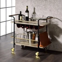 Gold and Black Finish Serving Cart with Wheels by Wateday 7 Gold and Black Finish Serving Cart with Wheels by Wateday -Wateday Sales Store gold wateday bar carts yj yuki9595810 31 1000