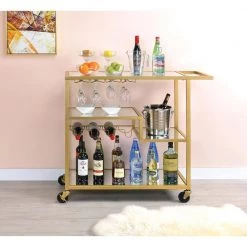 Gold Serving Cart with Wine Rack and Towel Rack by Wateday -Wateday Sales Store gold wateday bar carts yj yuki9595822 31 1000