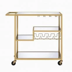Gold Serving Cart with Wine Rack and Towel Rack by Wateday
