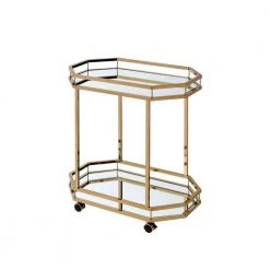 Gold Serving Cart with Wheels and 2-Mirror Shelves by Wateday
