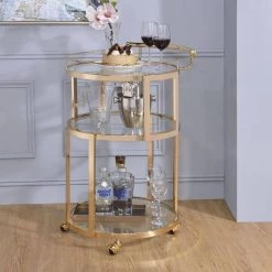 Gold Round Serving Cart with Towel Rack by Wateday -Wateday Sales Store gold wateday bar carts yj yuki9595829 31 1000