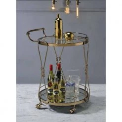 Gold Round Serving Cart with Towel Rack by Wateday -Wateday Sales Store gold wateday bar carts yj yuki9595836 31 1000