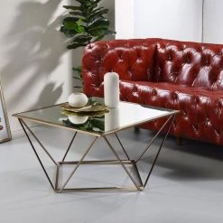 32 in. Gold Square Glass Coffee Table with Mirrored Top by Wateday -Wateday Sales Store gold wateday coffee tables yj yuki9595693 31 1000