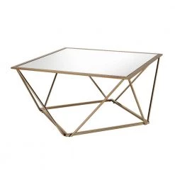 32 in. Gold Square Glass Coffee Table with Mirrored Top by Wateday