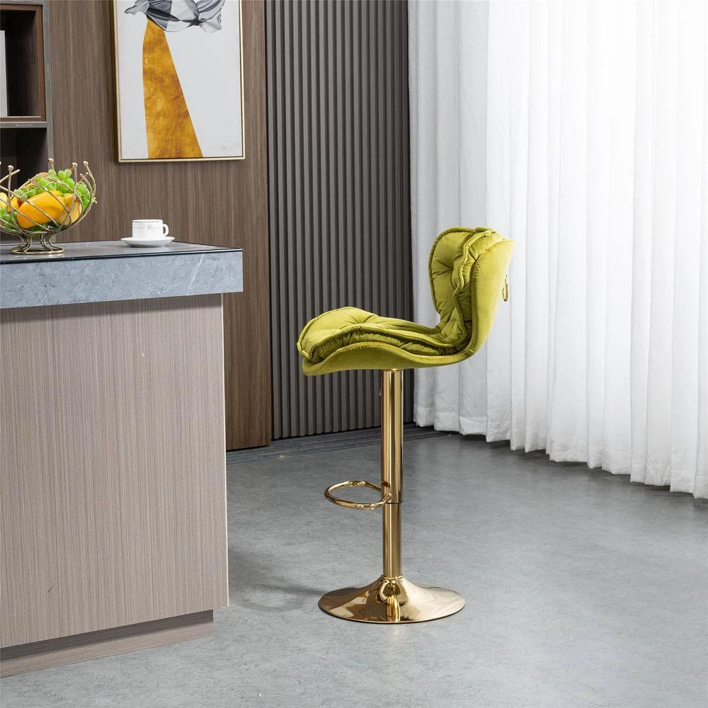 44.09 in. Grass Green Low Back Wood Frame 23 in. Bar Stool with Footrest by Wateday 2 44.09 in. Grass Green Low Back Wood Frame 23 in. Bar Stool with Footrest by Wateday - Image 2