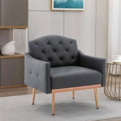 Gray PU Leather Side Chair with Rose Golden Feet by Wateday -Wateday Sales Store gray wateday accent chairs yj yuki9596220 31 1000