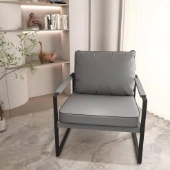 Gray PU Leather Arm Chair with Cushion by Wateday 13 Gray PU Leather Arm Chair with Cushion by Wateday -Wateday Sales Store gray wateday accent chairs yj yuki9596367 31 1000