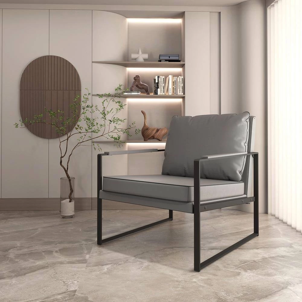 Gray PU Leather Arm Chair with Cushion by Wateday 3 Gray PU Leather Arm Chair with Cushion by Wateday - Image 3