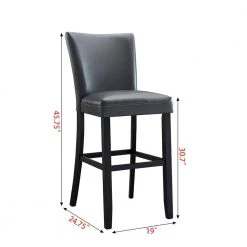 45.75" Gray Leather Back Wooden Frame 30.7" Bar Stool with leather Seat, Set of 2 by Wateday -Wateday Sales Store gray wateday bar stools yj yuki9595172 4f 1000
