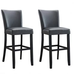 45.75" Gray Leather Back Wooden Frame 30.7" Bar Stool with leather Seat, Set of 2 by Wateday