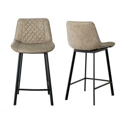 37.40 in. Gray Low Back Metal Frame Stool Height 28 in. Bar Stool with PU Leather Seat (Set of 2) by Wateday