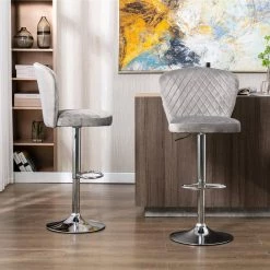46.46 in. Gray Low Back Metal Frame Adjustable Height Bar Stool with Fabric Seat (Set of 2) by Wateday -Wateday Sales Store gray wateday bar stools yj yuki9596529 31 1000