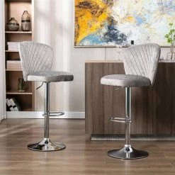 46.46 in. Gray Low Back Metal Frame Adjustable Height Bar Stool with Fabric Seat (Set of 2) by Wateday -Wateday Sales Store gray wateday bar stools yj yuki9596529 c3 1000