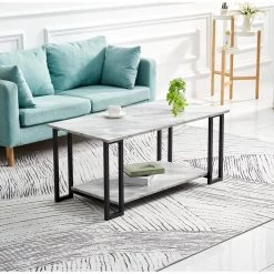 39 .37" Gray Rectangle MDF Top Coffee Table with 2 Layers by Wateday -Wateday Sales Store gray wateday coffee tables yj yuki9595584 31 1000