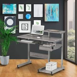 22 in. Rectangular Gray Wood 1-Drawer Computer Desk with Shelves by Wateday -Wateday Sales Store gray wateday computer desks yj yuki9595770 31 1000