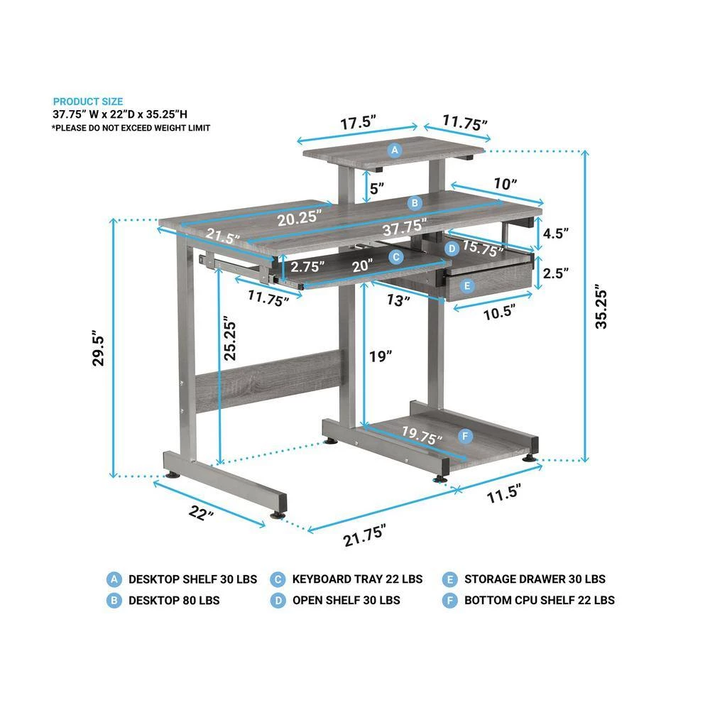 22 in. Rectangular Gray Wood 1-Drawer Computer Desk with Shelves by Wateday 7 22 in. Rectangular Gray Wood 1-Drawer Computer Desk with Shelves by Wateday - Image 7