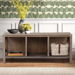 Gray Wood Shoe Storage Bench with 3 Cubbies (18 in. H x 43.31 in. W x 15.35 in. D) by Wateday -Wateday Sales Store gray wateday dining benches yj yuki9596727 31 1000