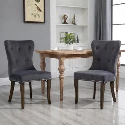 Gray Button Tufted Upholstered Dining Chairs (Set of 2) by Wateday -Wateday Sales Store gray wateday dining chairs yj yuki9596028 31 1000