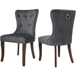 Gray Button Tufted Upholstered Dining Chairs (Set of 2) by Wateday