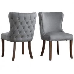 Gray Upholstered Wing-Back Dining Chairs (Set of 2) by Wateday