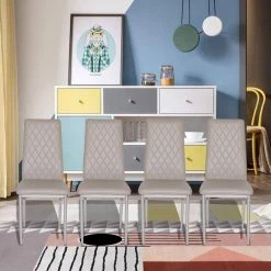 Gray PU Leather Dining Side Chair (Set of 8) by Wateday -Wateday Sales Store gray wateday dining chairs yj yuki9596043 31 1000