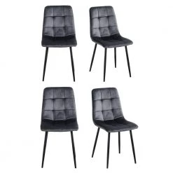 Gray Velvet Dining Side Chair (Set of 4) by Wateday