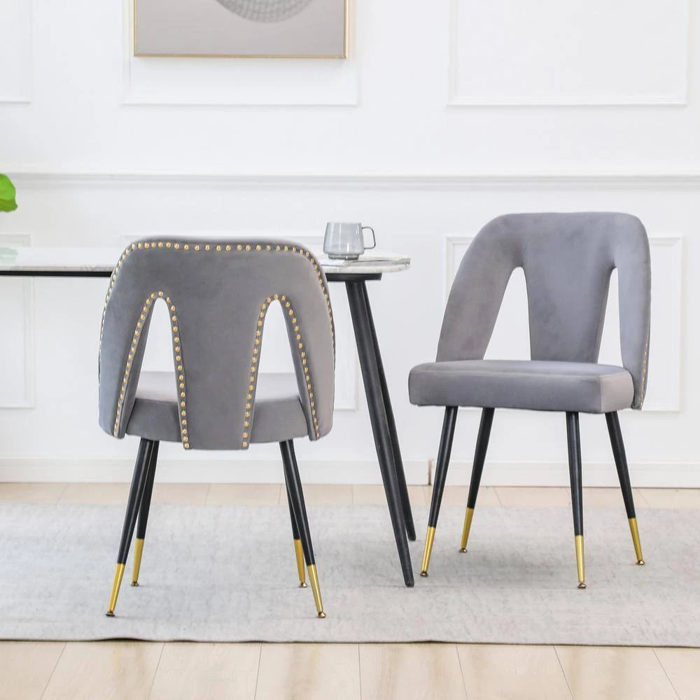 Gray Velvet Upholstered Dining Side Chair (Set of 2) by Wateday 7 Gray Velvet Upholstered Dining Side Chair (Set of 2) by Wateday - Image 7