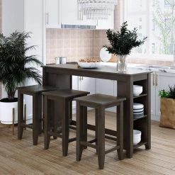 4-Piece Rectangular Wood Top Gray Dining Table Set by Wateday -Wateday Sales Store gray wateday dining room sets yj yuki9595554 31 1000