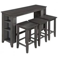 4-Piece Rectangular Wood Top Gray Dining Table Set by Wateday