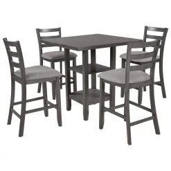 5-Piece Gray Wood Top Bar Table Set Dining Room Set Seats 4 by Wateday