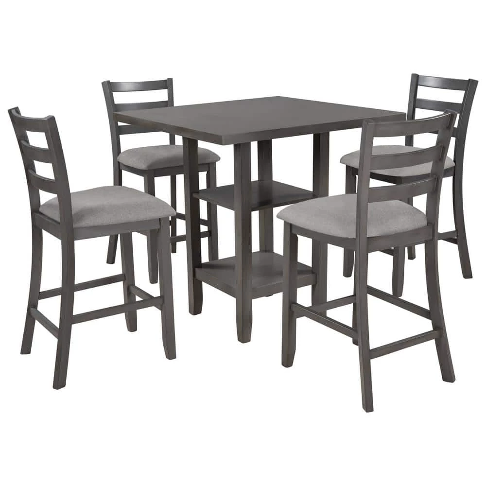 5-Piece Gray Wood Top Bar Table Set Dining Room Set Seats 4 by Wateday 1 5-Piece Gray Wood Top Bar Table Set Dining Room Set Seats 4 by Wateday