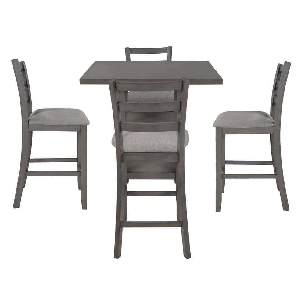 5-Piece Gray Wood Top Bar Table Set Dining Room Set Seats 4 by Wateday 3 5-Piece Gray Wood Top Bar Table Set Dining Room Set Seats 4 by Wateday - Image 3