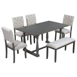 6-Piece Gary Wood Top Bar Table Set Dining Room Set Seats 6 by Wateday -Wateday Sales Store gray wateday dining room sets yj yuki9596877 c3 1000