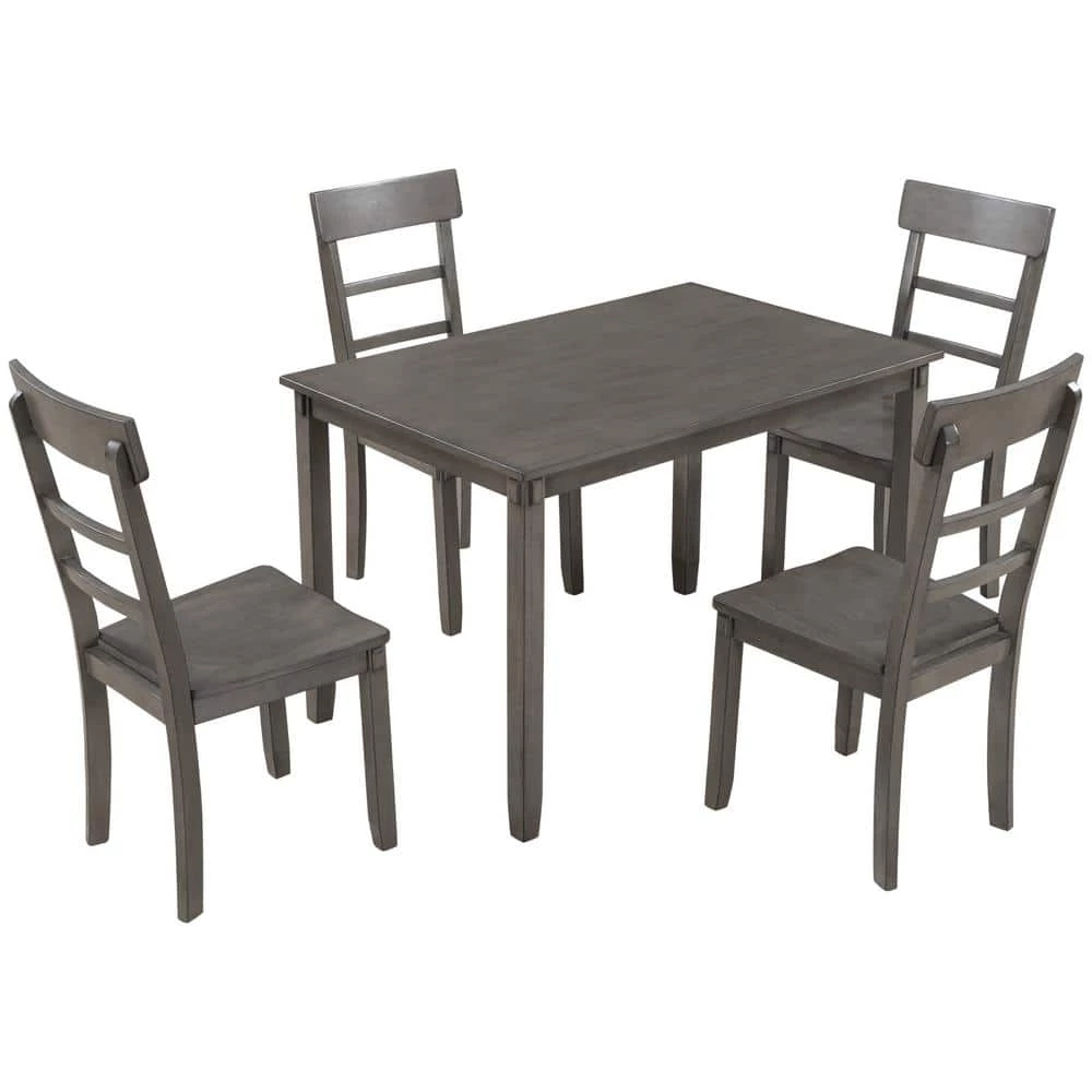 5-piece Gray Wood Top Bar Table Set Dining Room Set Seats 4 by Wateday 1 5-piece Gray Wood Top Bar Table Set Dining Room Set Seats 4 by Wateday