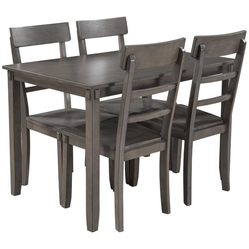 5-piece Gray Wood Top Bar Table Set Dining Room Set Seats 4 by Wateday 3 5-piece Gray Wood Top Bar Table Set Dining Room Set Seats 4 by Wateday - Image 3