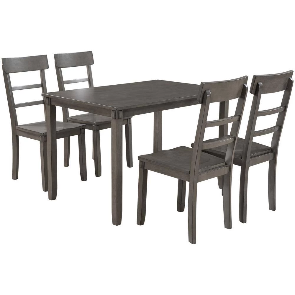 5-piece Gray Wood Top Bar Table Set Dining Room Set Seats 4 by Wateday 2 5-piece Gray Wood Top Bar Table Set Dining Room Set Seats 4 by Wateday - Image 2